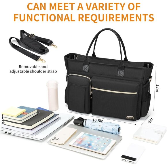 BlackMiddle Size Computer Messenger Laptop Tote with 15.6'' Padded Laptop Sleeve - Picture 3 of 6